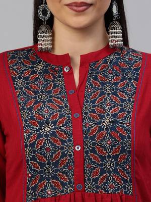 Maroon printed cotton ethnic-kurtis 5