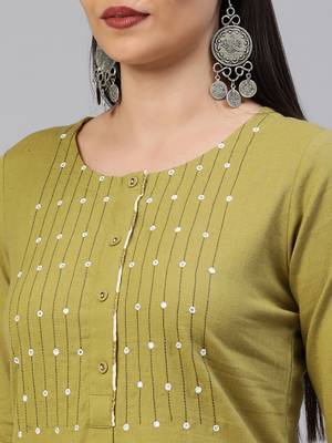 Olive embroidered cotton ethnic-kurtis 3