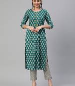 Green printed cotton ethnic-kurtis