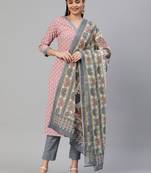 Pink printed cotton ethnic-kurtis