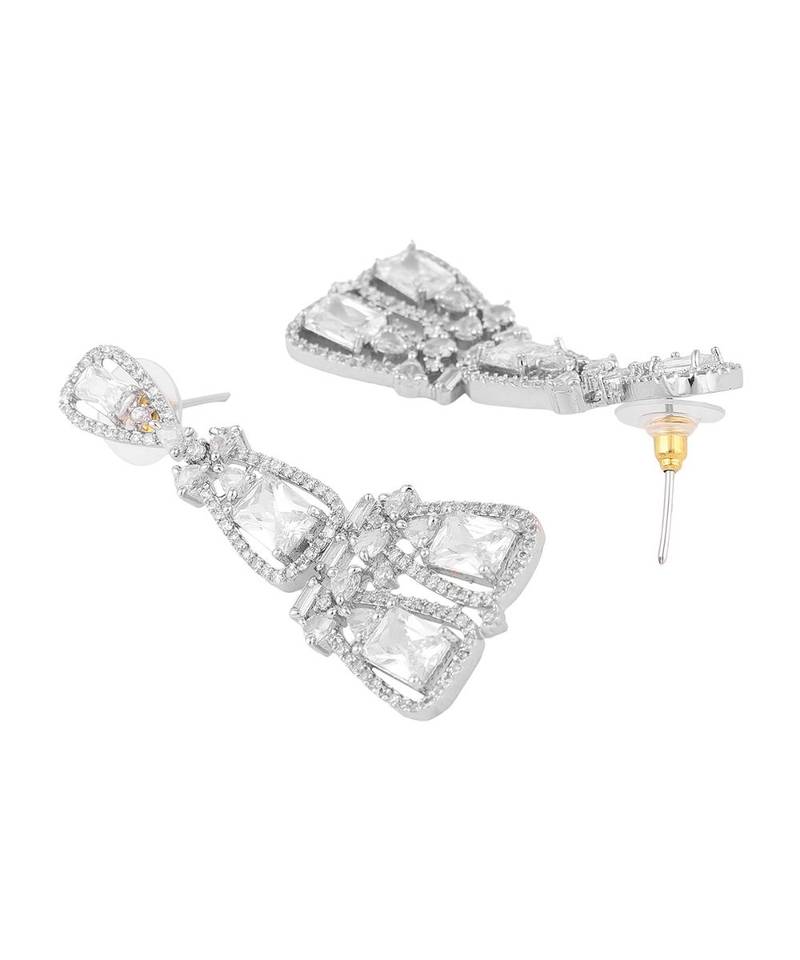 Styylo Fashion White American Diamond Silver Plated Designer Triangular shape Earring