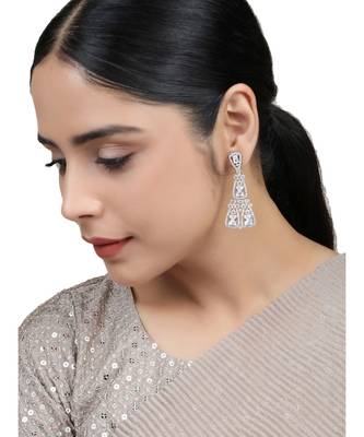 Styylo Fashion White American Diamond Silver Plated Designer Triangular shape Earring 4
