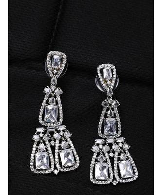 Styylo Fashion White American Diamond Silver Plated Designer Triangular shape Earring 1