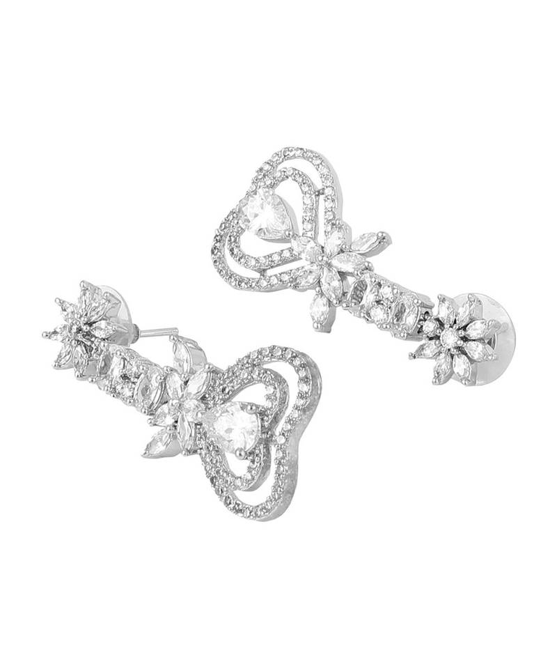 Styylo Fashion White American Diamond Silver Plated Designer Heart shape Earring