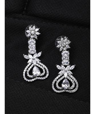 Styylo Fashion White American Diamond Silver Plated Designer Heart shape Earring 1