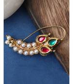 Styylo Fashion Maroon Antique Gold-Plated CZ-Studded & Beaded Marathi Nose Pin