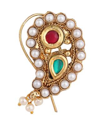 Styylo Fashion Gold-Plated Pink & White Stone-Studded Beaded Nosepin 2