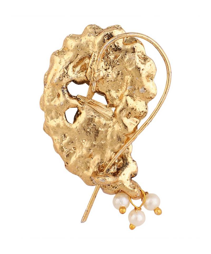 Styylo Fashion Gold-Plated Pink & White Stone-Studded Beaded Nosepin