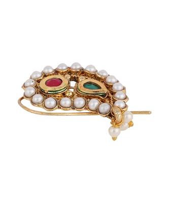 Styylo Fashion Gold-Plated Pink & White Stone-Studded Beaded Nosepin 4