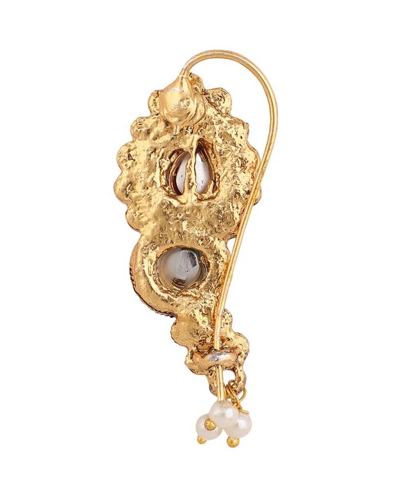 Styylo Fashion Maroon And Green Gold-Plated CZ-Studded & Beaded Maharashtrian Nose Pin