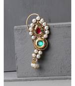 Styylo Fashion Maroon And Green Gold-Plated CZ-Studded & Beaded Maharashtrian Nose Pin
