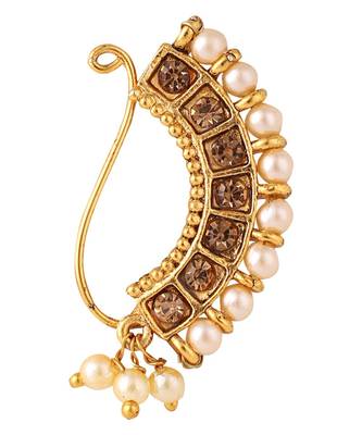 Styylo Fashion Gold-Plated Pearl Studded & Beaded Maharashtrian Nosepin 2