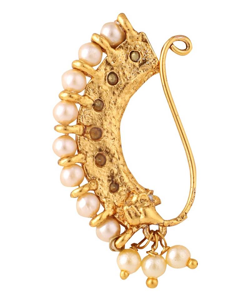 Styylo Fashion Gold-Plated Pearl Studded & Beaded Maharashtrian Nosepin