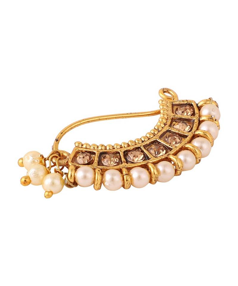 Styylo Fashion Gold-Plated Pearl Studded & Beaded Maharashtrian Nosepin