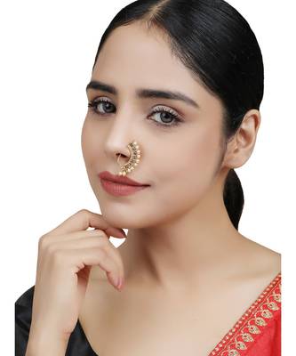 Styylo Fashion Gold-Plated Pearl Studded & Beaded Maharashtrian Nosepin 5