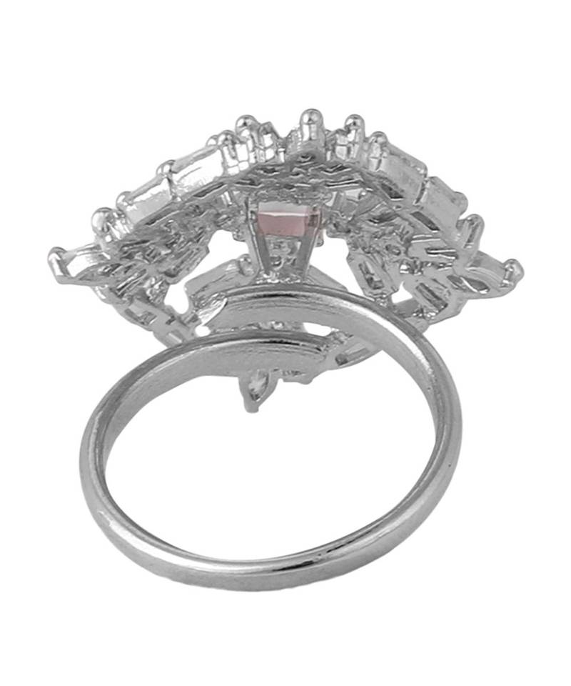 Styylo fashion Stylish American Diamond Studded Silver Plated Square shaped Adjustable Ring