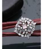 Styylo fashion Stylish American Diamond Studded Silver Plated Square shaped Adjustable Ring