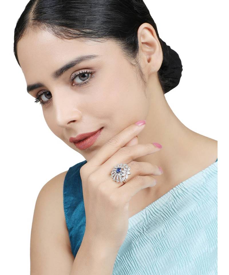 Styylo fashion Silver-Plated Blue White AD-Studded Handcrafted