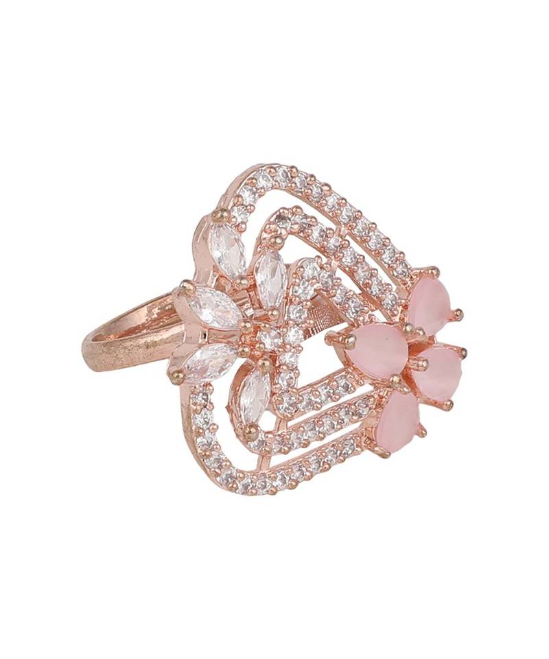 Styylo fashion Gold-Plated Pink & White AD-Studded Adjustable Finger Ring