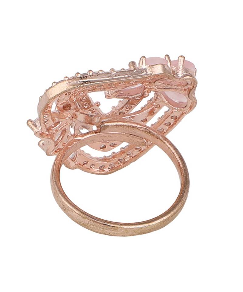 Styylo fashion Gold-Plated Pink & White AD-Studded Adjustable Finger Ring