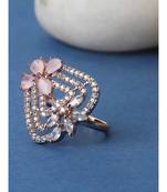 Styylo fashion Gold-Plated Pink & White AD-Studded Adjustable Finger Ring