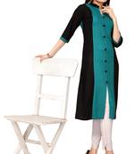 Teal And Black Color Styles Rayon Long Kurti.