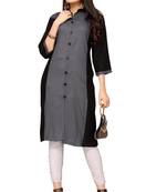 Grey And Black Color Styles Rayon Long Kurti.