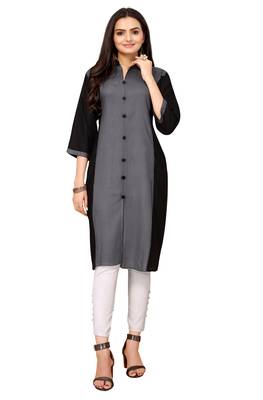 Grey And Black Color Styles Rayon Long Kurti. 3