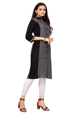 Grey And Black Color Styles Rayon Long Kurti. 5
