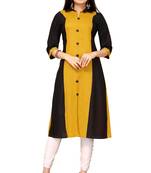 Mustard And Black Color Styles Rayon Long Kurti.