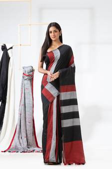 Black woven cotton saree with blouse