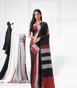 Black woven cotton saree with blouse