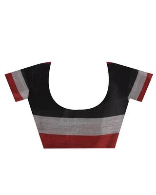 Black woven cotton saree with blouse 5