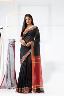 Black woven cotton silk saree with blouse