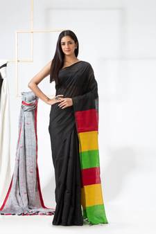 Black woven cotton silk saree with blouse