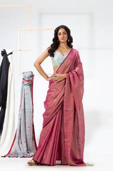 Zari Cotton Blue Handloom Tissue Saree