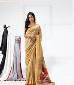 Light gold woven cotton silk saree with blouse