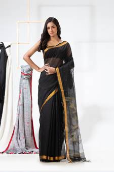 Black woven cotton silk saree with blouse