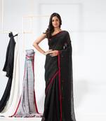 Black woven linen saree with blouse