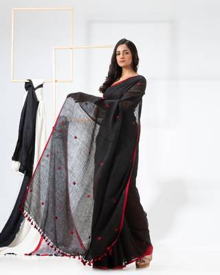 Black woven linen saree with blouse 2
