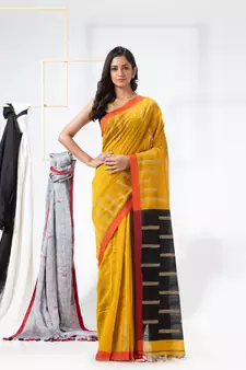 Yellow woven cotton silk saree with blouse