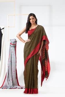 Black woven cotton silk saree with blouse