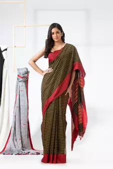 Black woven cotton silk saree with blouse