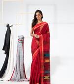 Red woven cotton silk saree with blouse