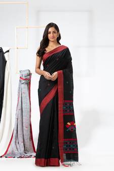 Black woven cotton silk saree with blouse