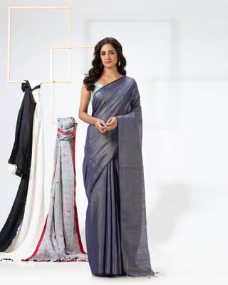 Blue woven cotton silk saree with blouse 1