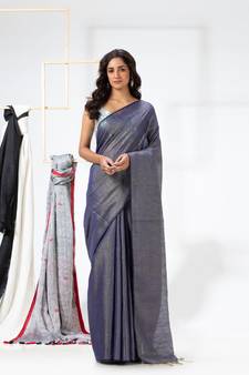 Blue woven cotton silk saree with blouse