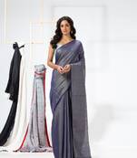 Blue woven cotton silk saree with blouse