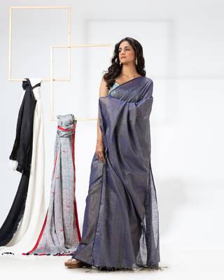 Blue woven cotton silk saree with blouse 2