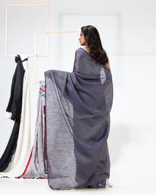 Blue woven cotton silk saree with blouse 3